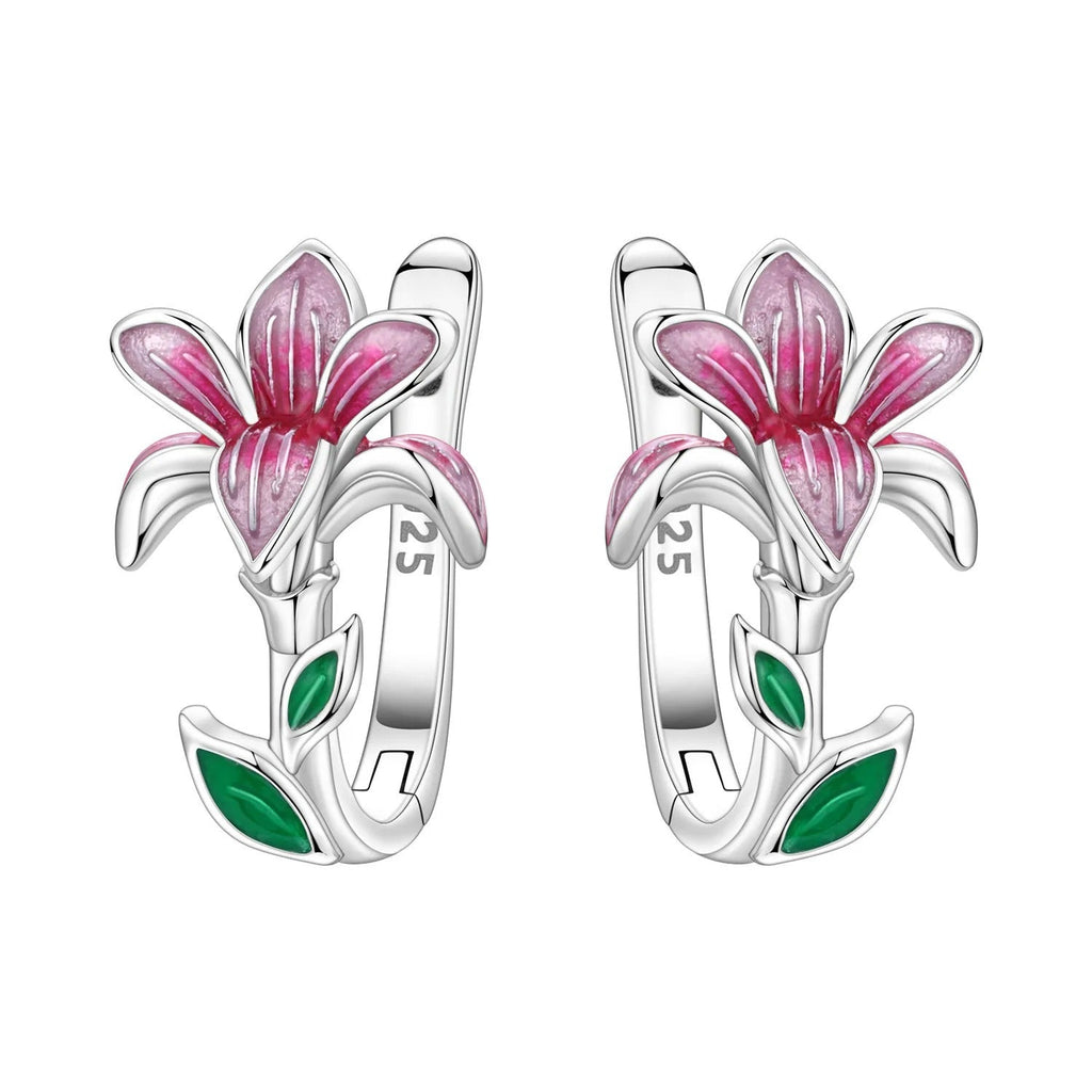 Pink Magnolia Flower Earrings Women