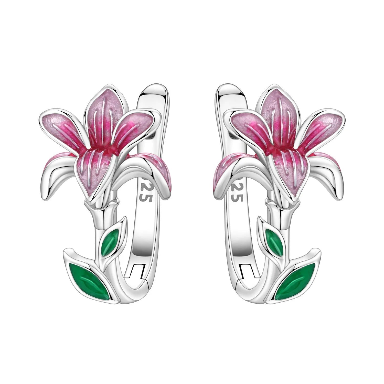 Pink Magnolia Flower Earrings Women
