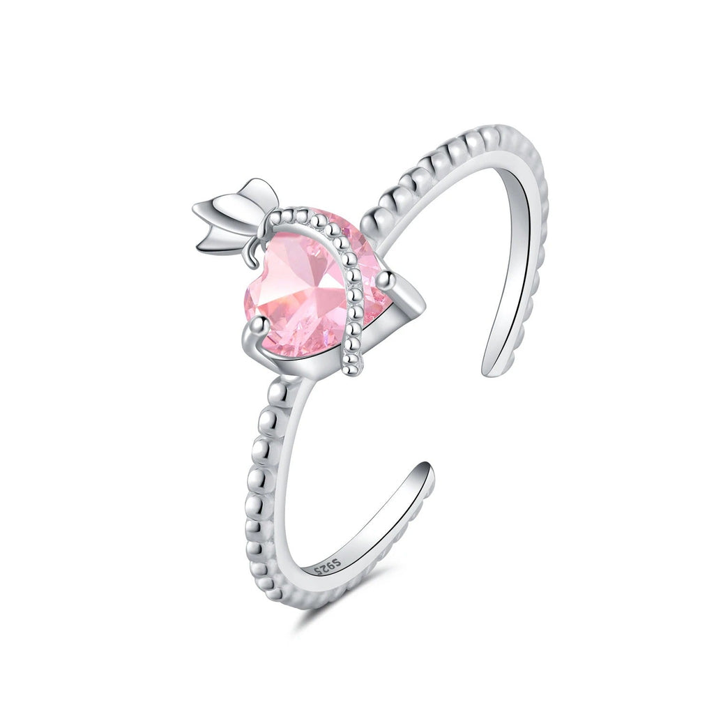 Pink Heart Zircon Butterfly Opening Ring