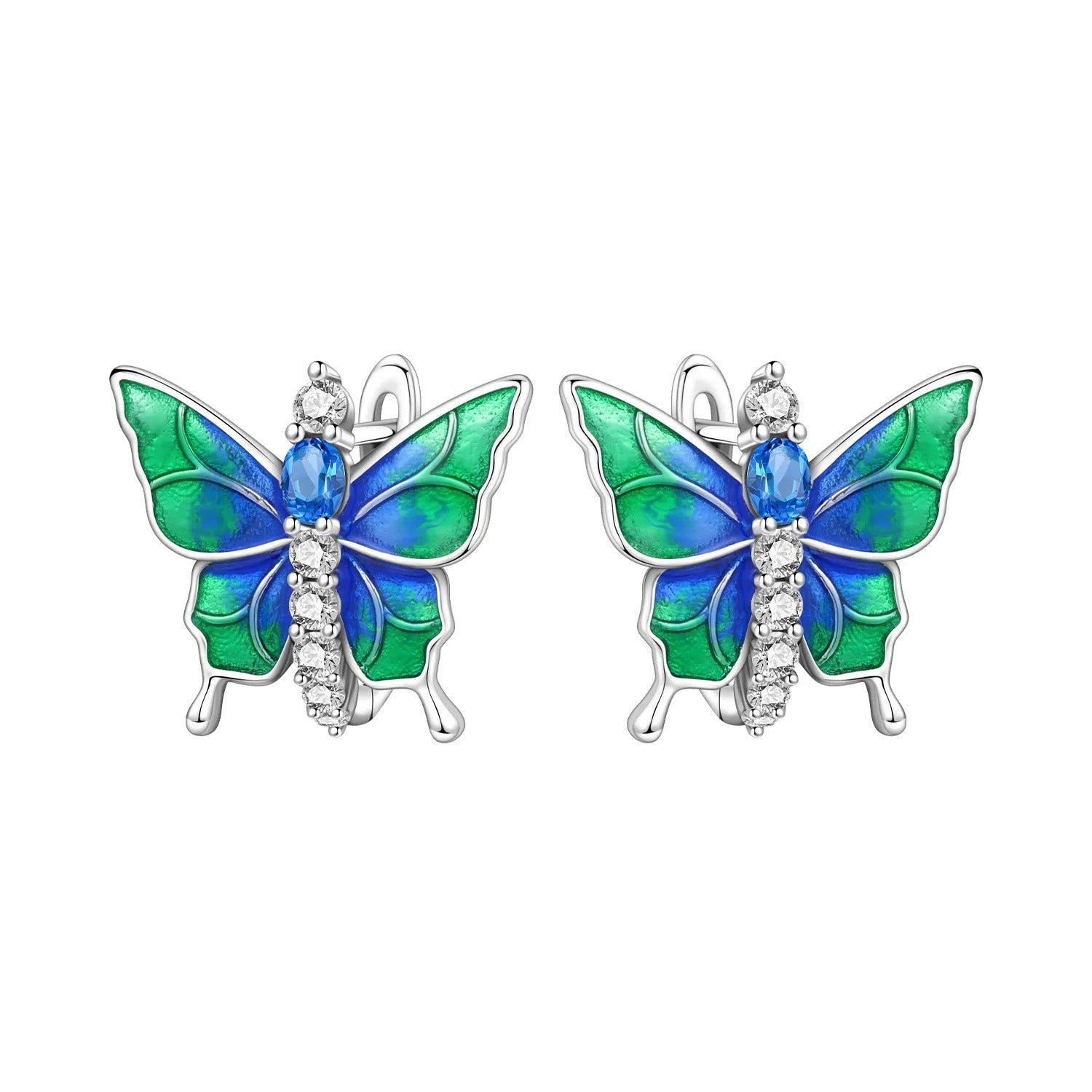 Blue Green Butterfly Insect Earrings
