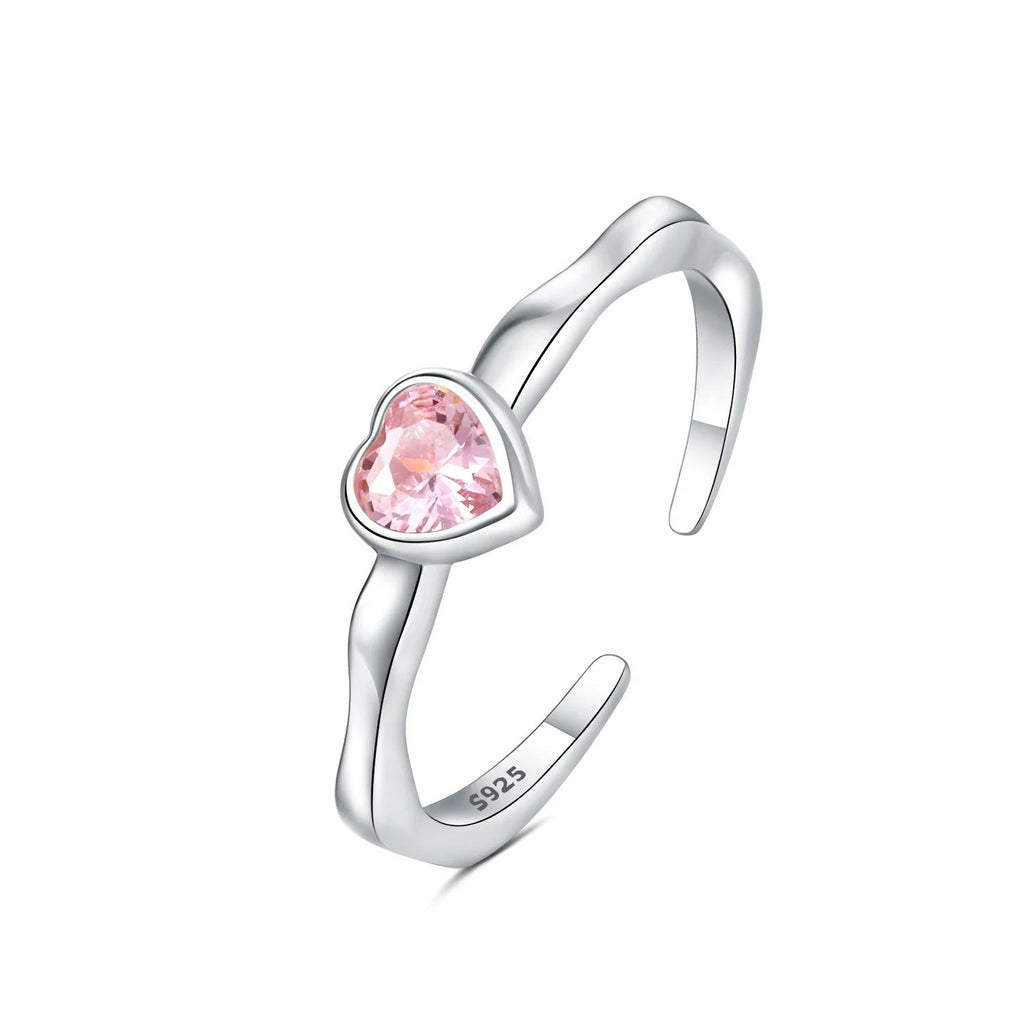 Pink Heart-shaped Zircon Opening Ring
