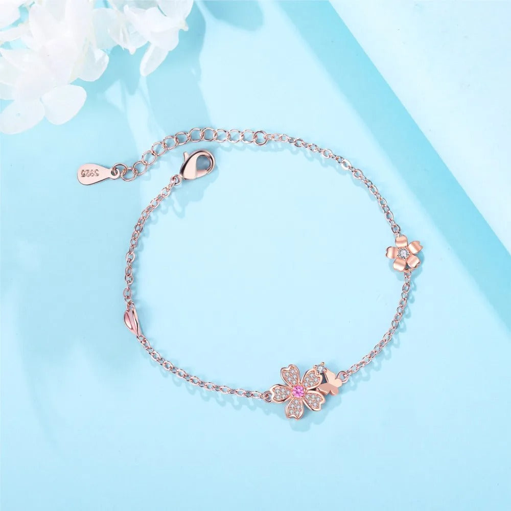 Sweet Pink Cherry Blossom Butterfly Bracelet