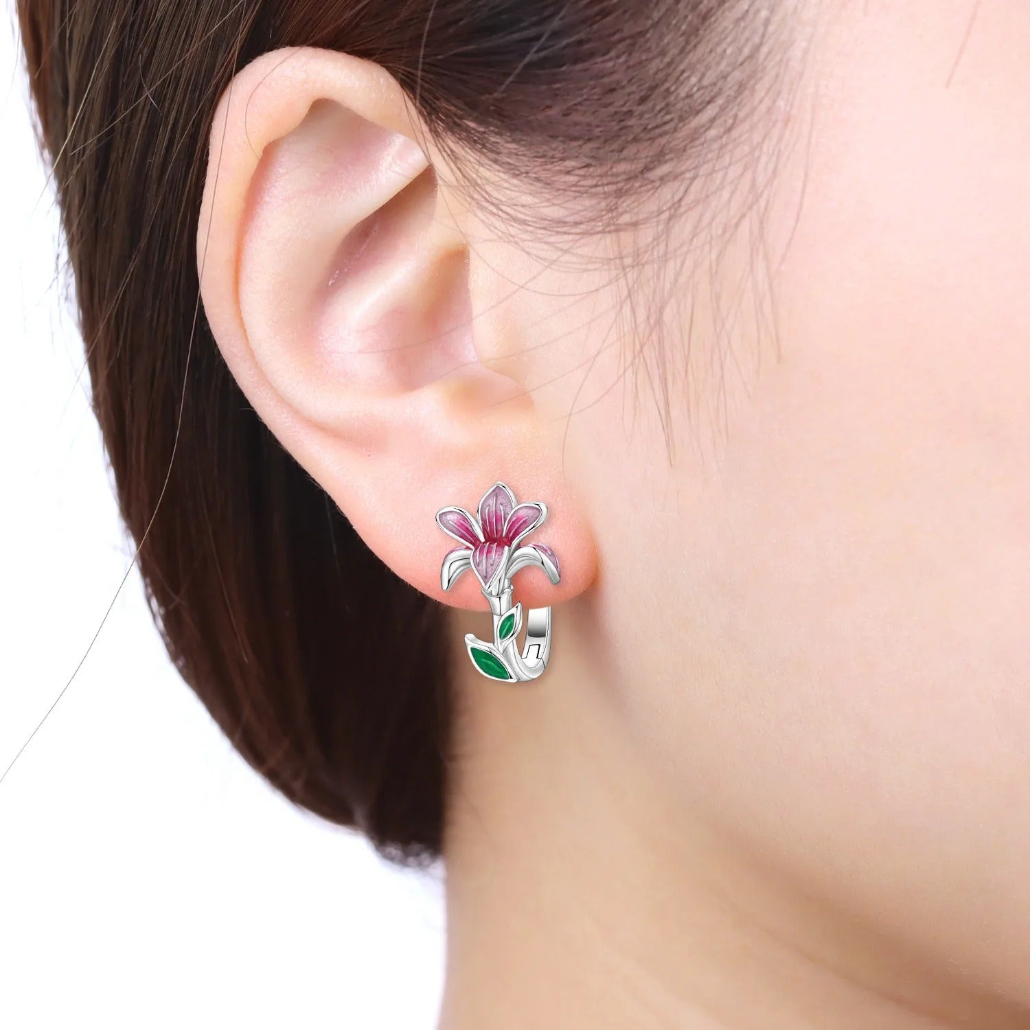 Pink Magnolia Flower Earrings Women