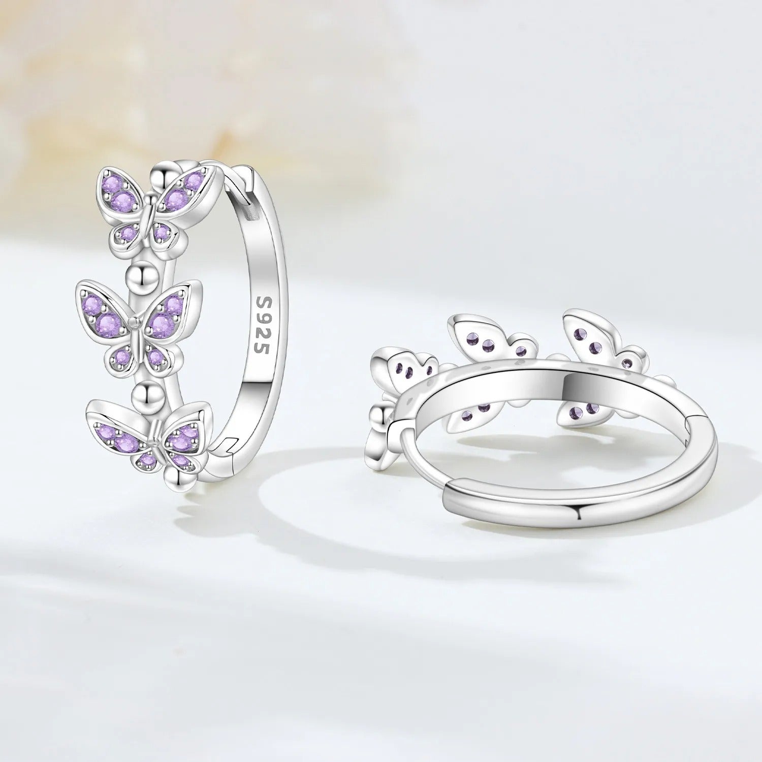 Purple Butterfly Insect Earrings