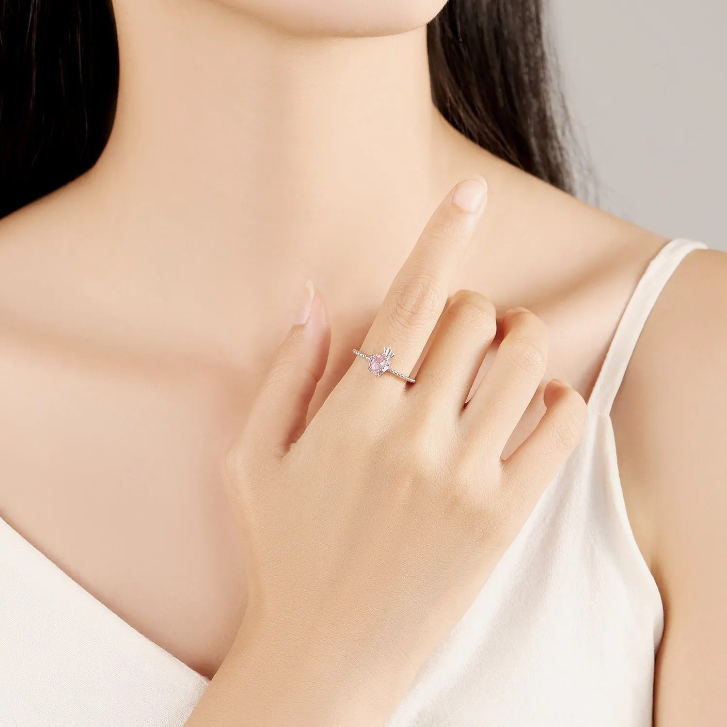 Pink Heart Zircon Butterfly Opening Ring