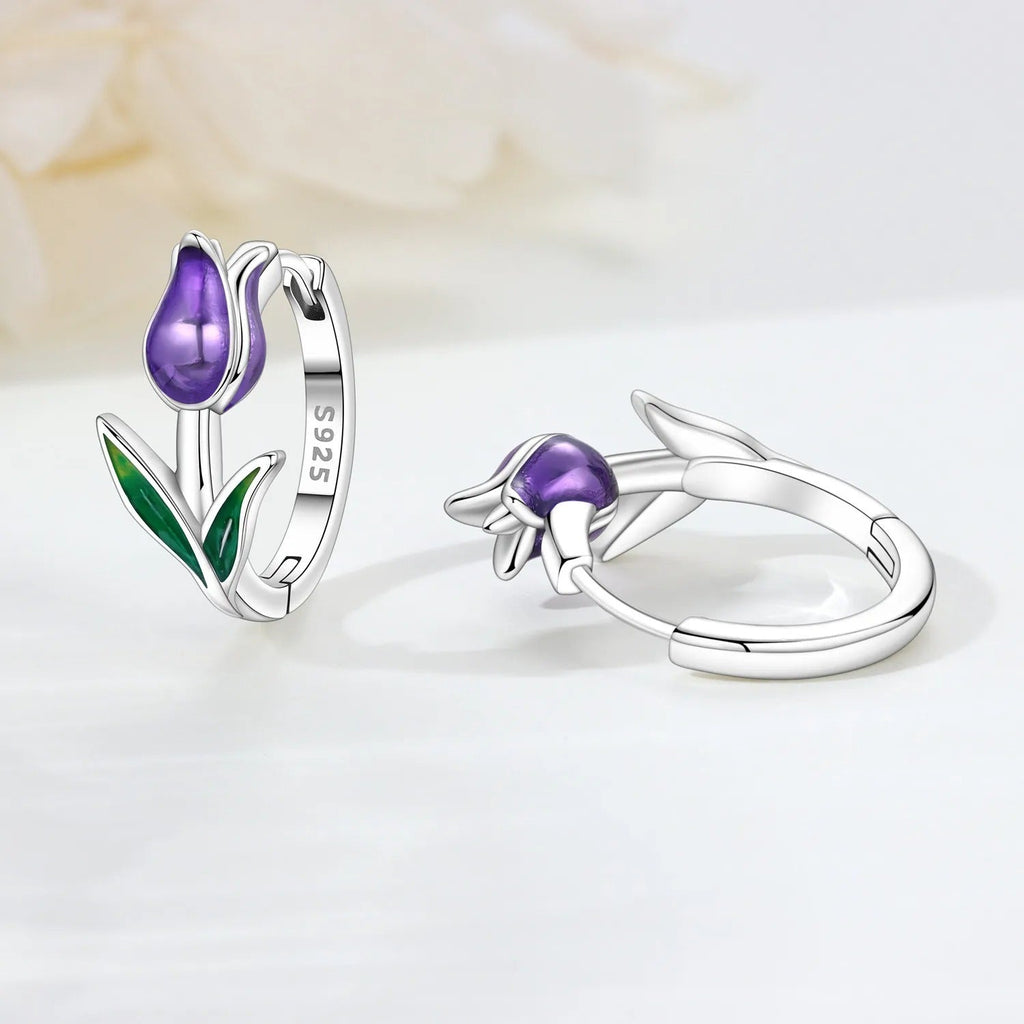 Purple Tulip Flowers Earrings
