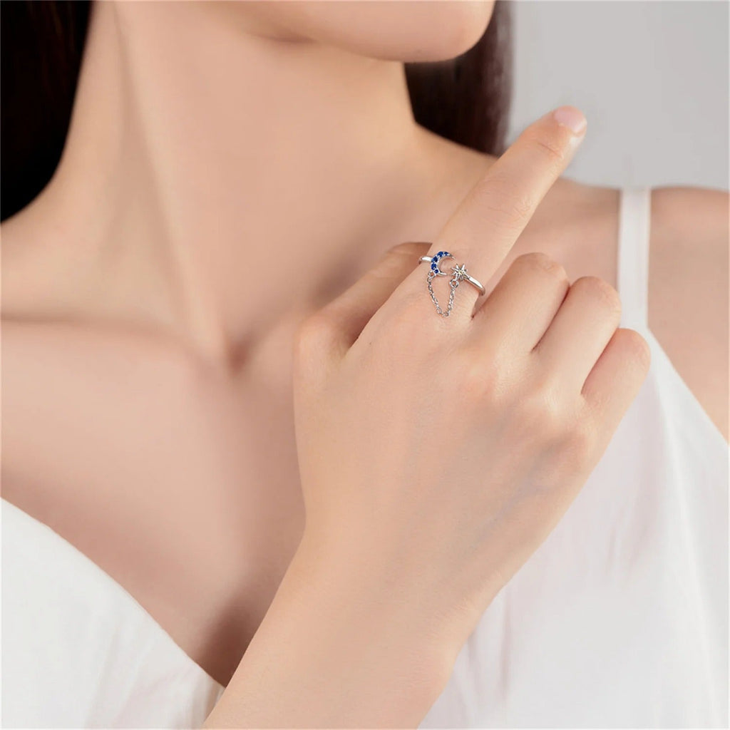 Star Moon Tassel Opening Ring