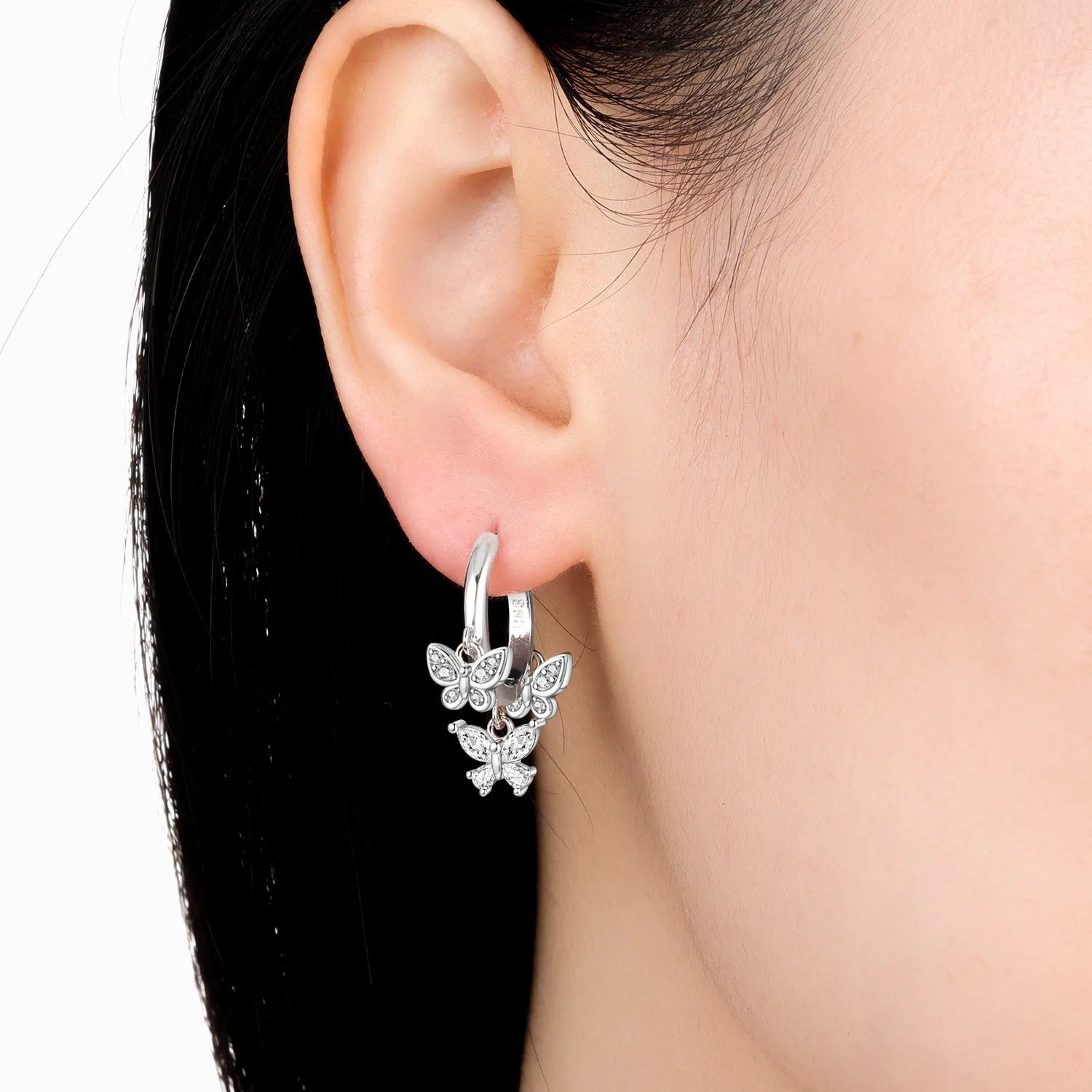 Sparkling Butterfly Insect Drop Earrings