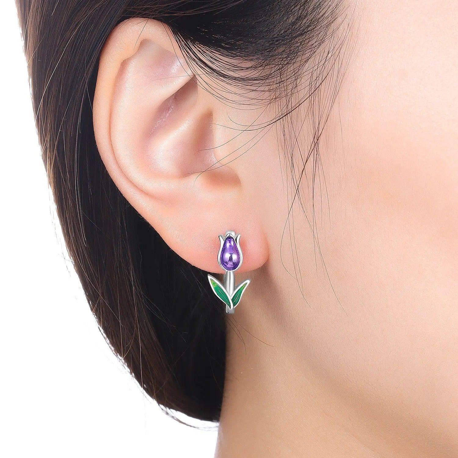 Purple Tulip Flowers Earrings