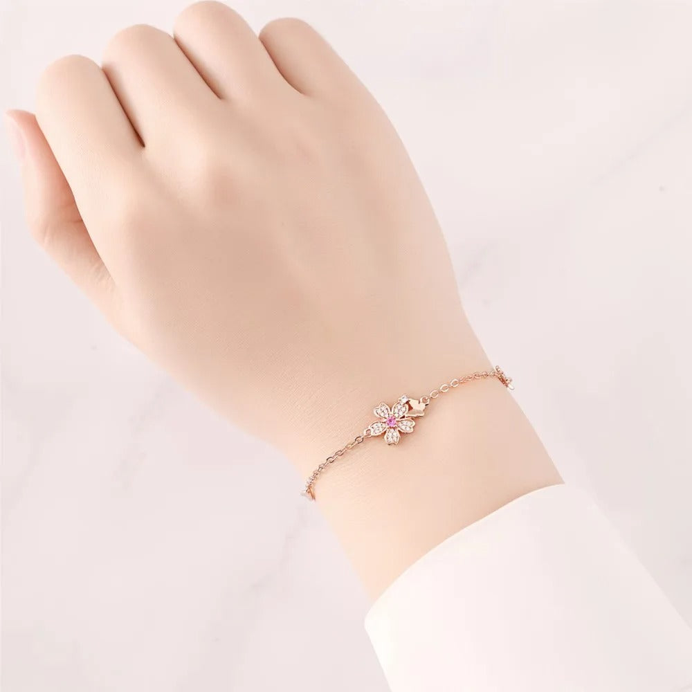Sweet Pink Cherry Blossom Butterfly Bracelet