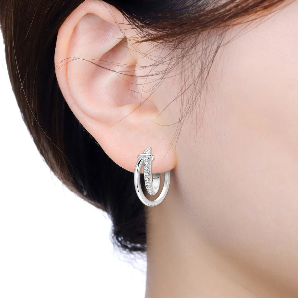 Simple Crossed Double Ring Earrings