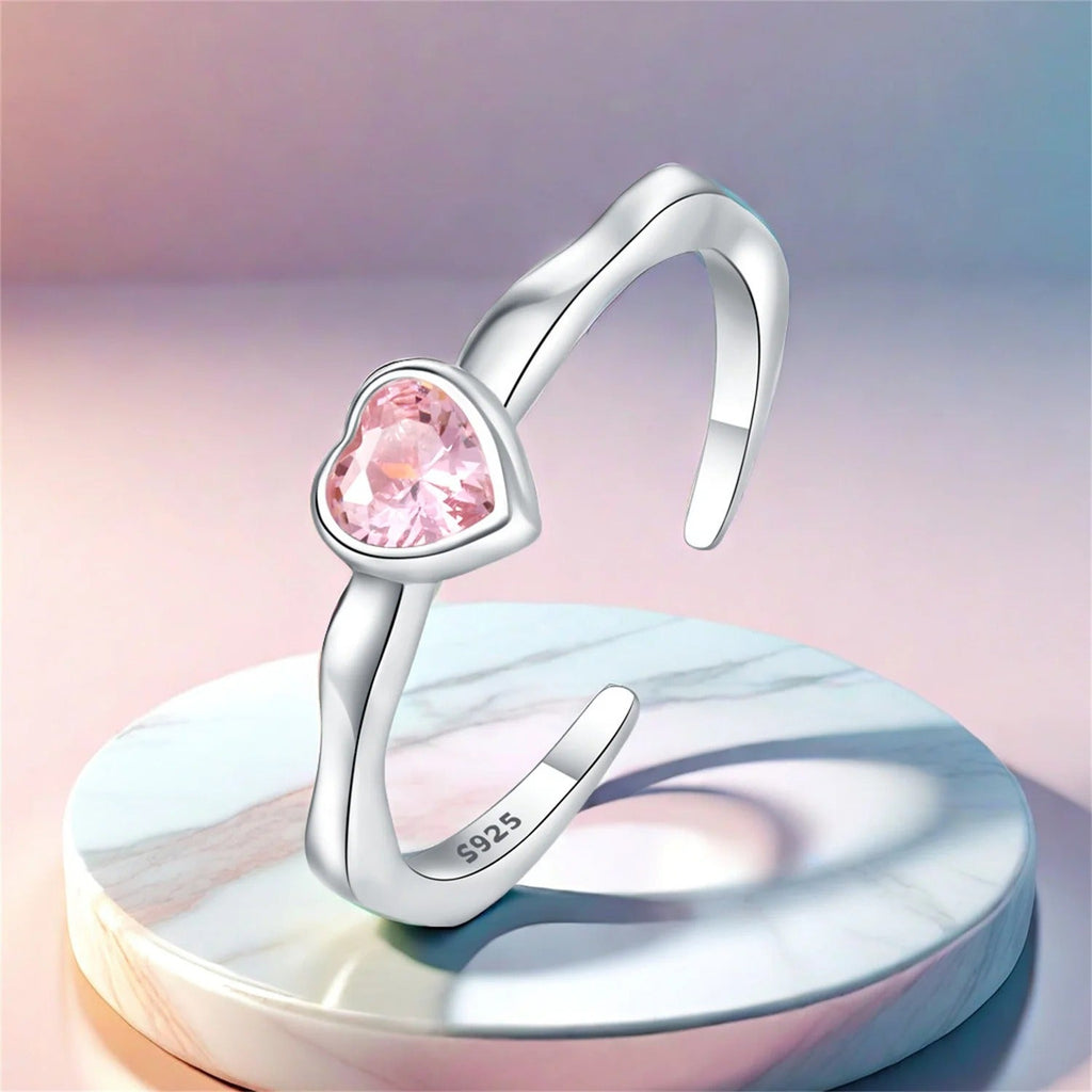 Pink Heart-shaped Zircon Opening Ring
