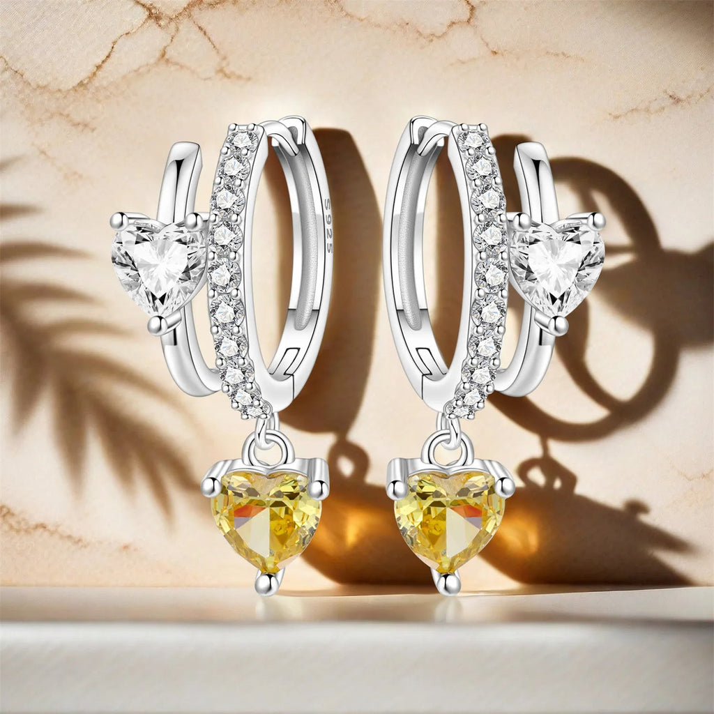 Versatile Double Loop Heart Drop Earrings