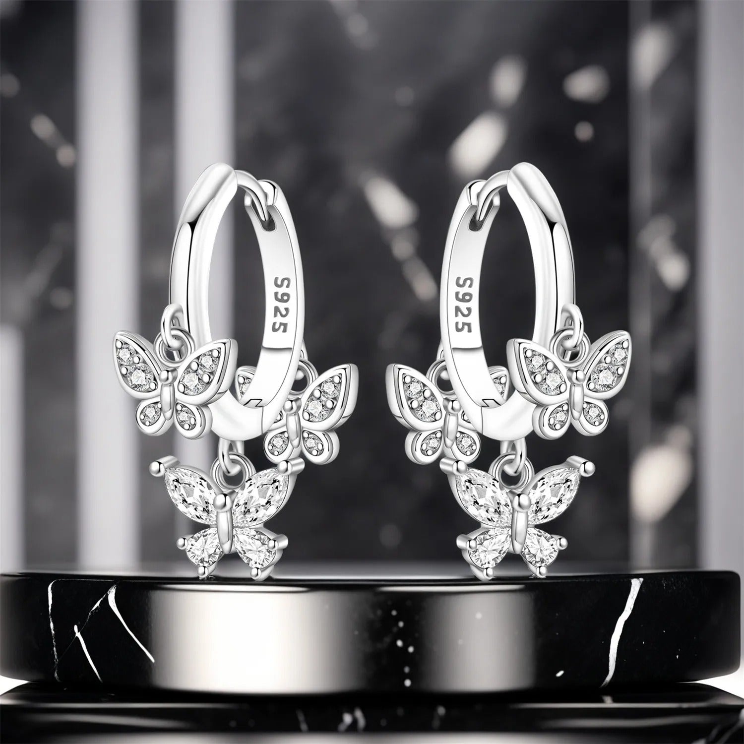 Sparkling Butterfly Insect Drop Earrings