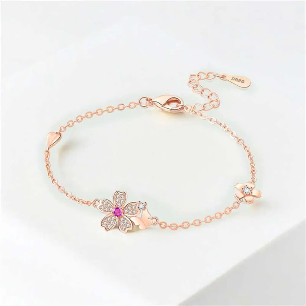 Sweet Pink Cherry Blossom Butterfly Bracelet