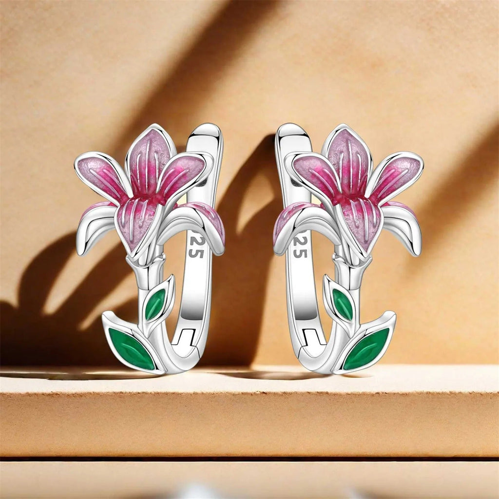 Pink Magnolia Flower Earrings Women