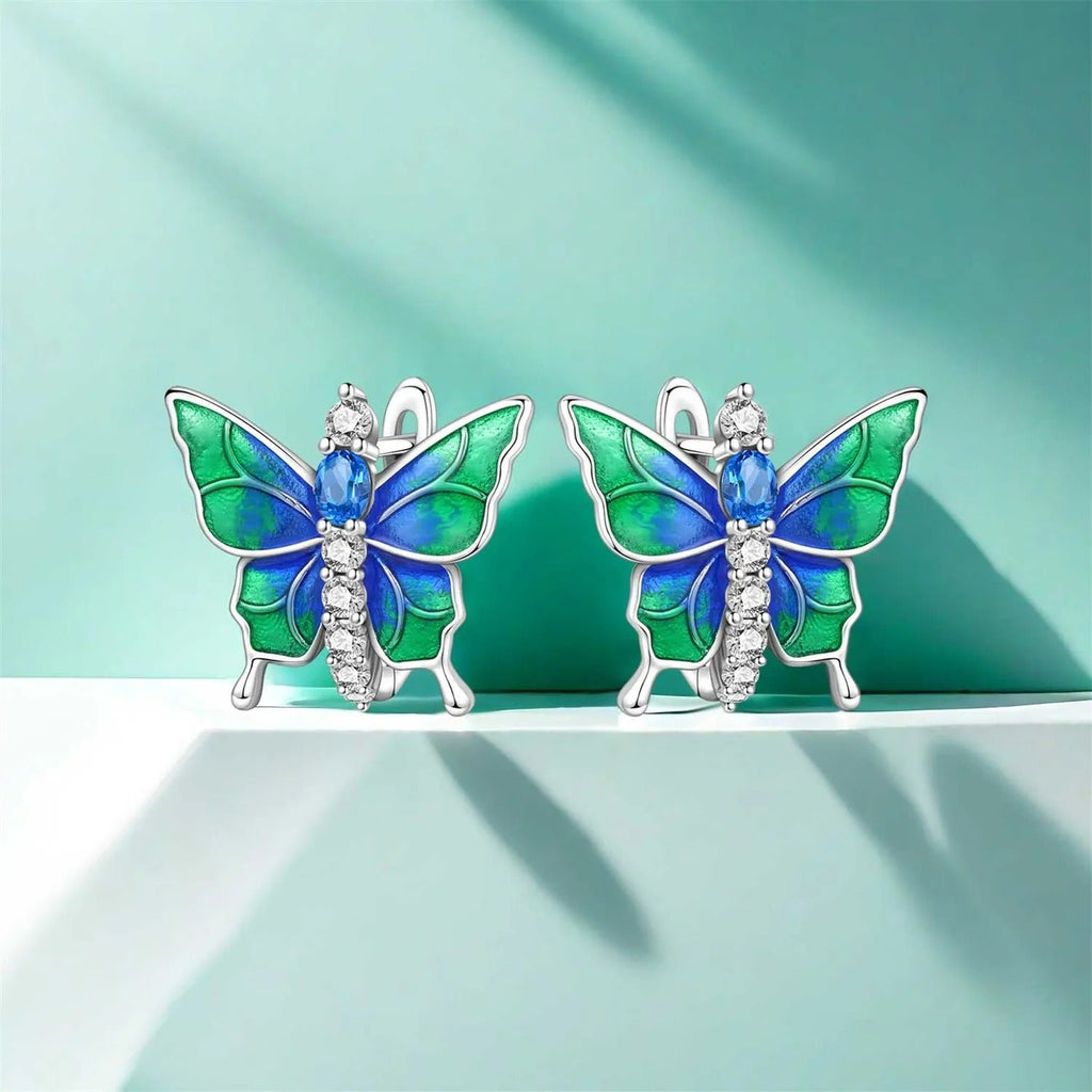 Blue Green Butterfly Insect Earrings