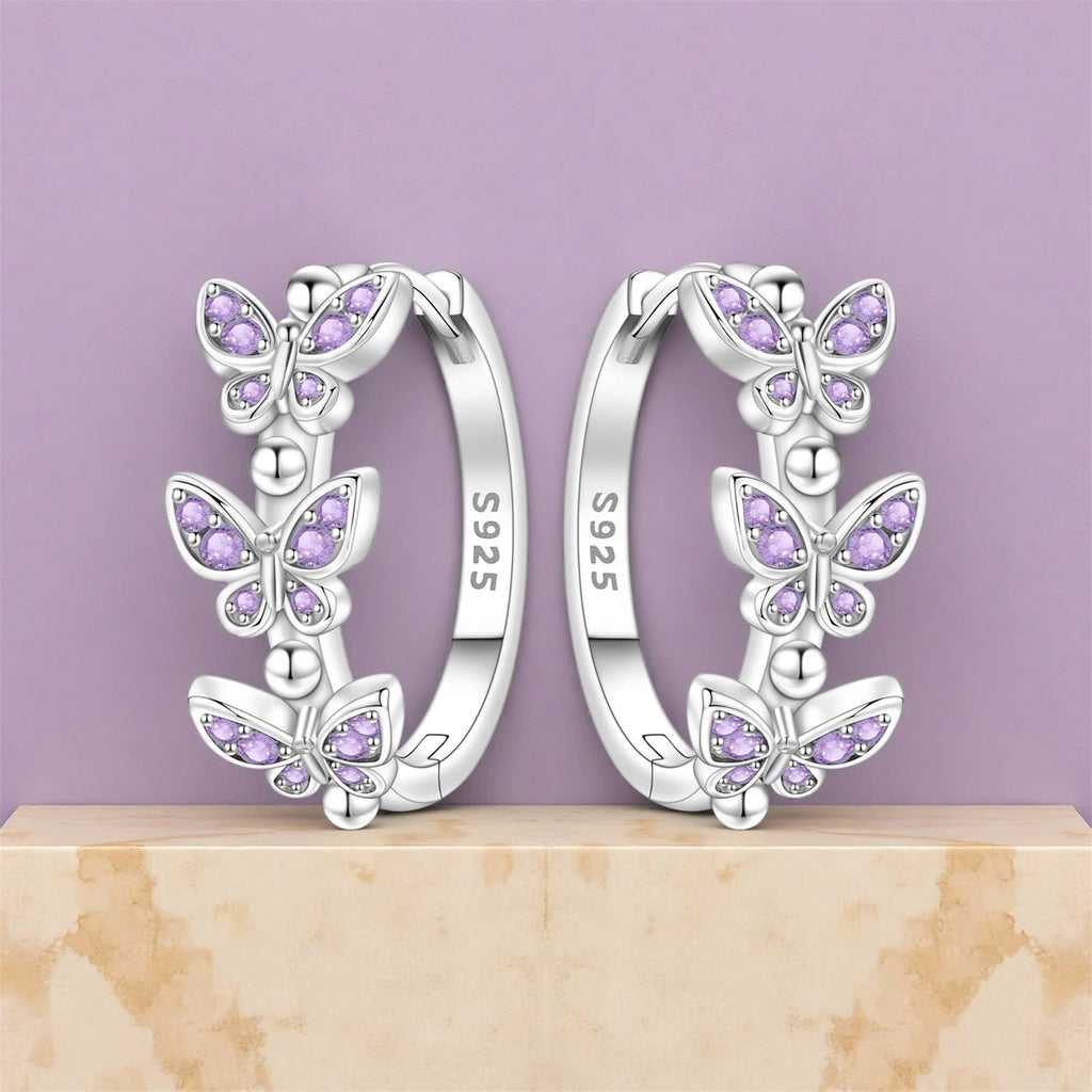 Purple Butterfly Insect Earrings