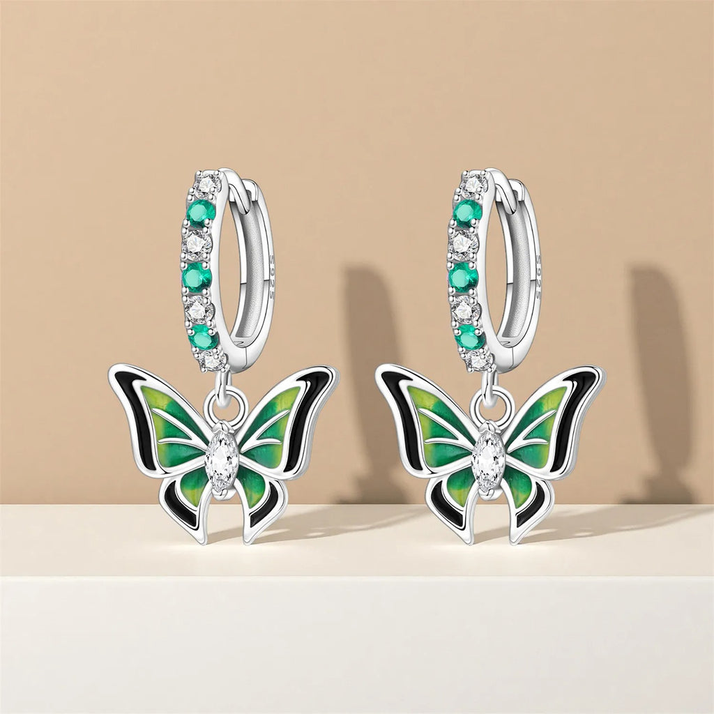 Green Butterfly Insects Earrings