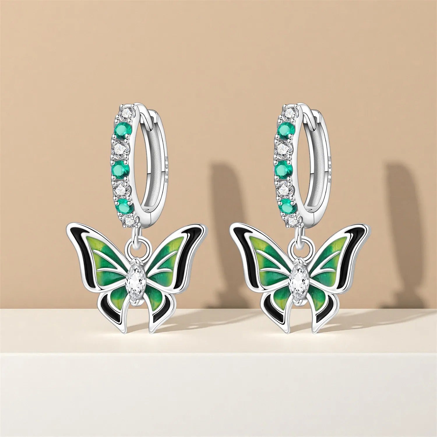 Green Butterfly Insects Earrings