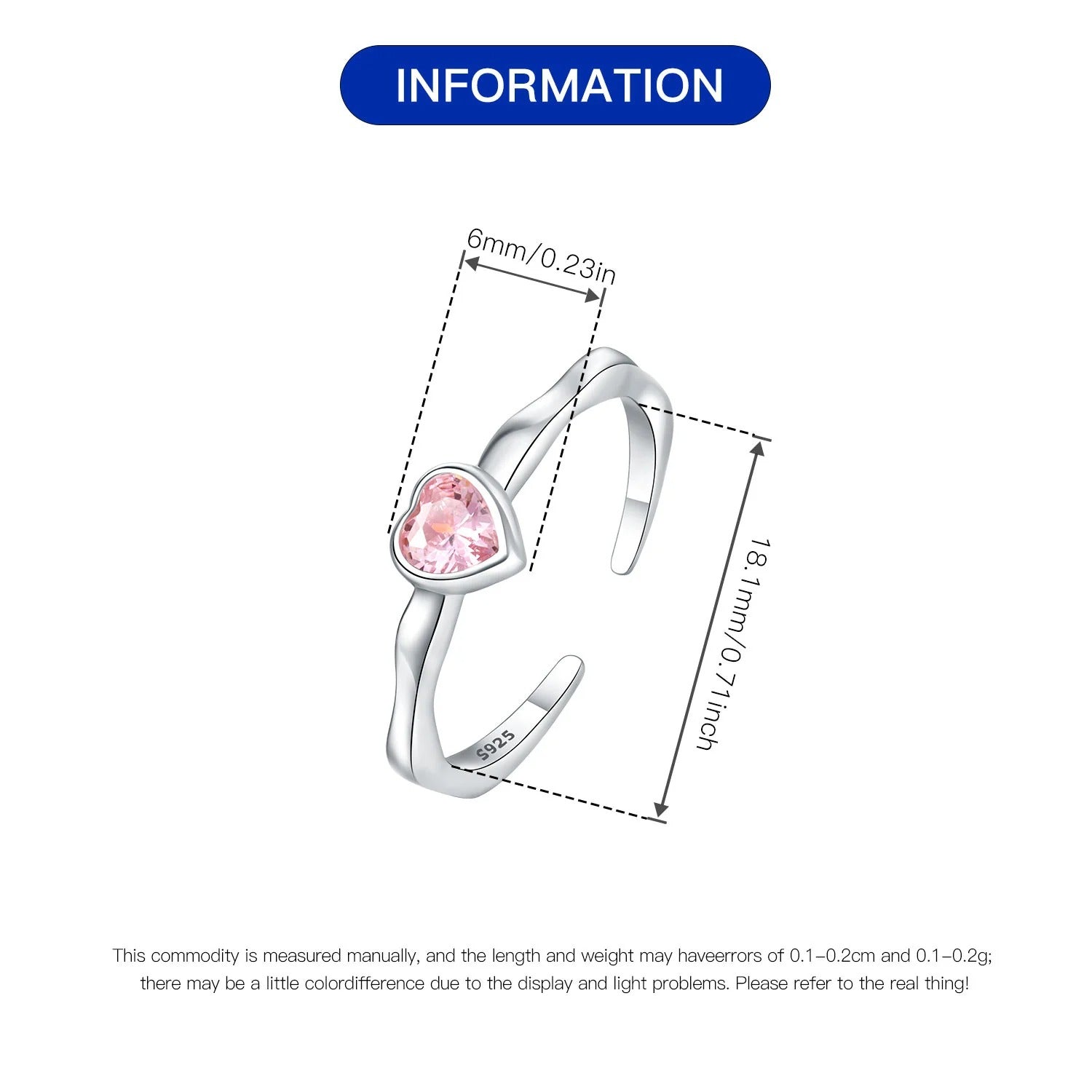 Pink Heart-shaped Zircon Opening Ring