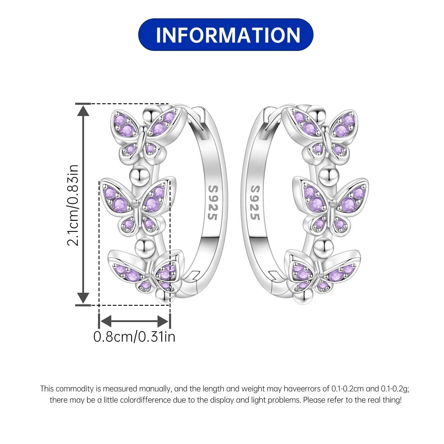 Purple Butterfly Insect Earrings